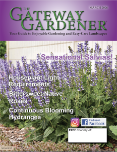 Gateway Gardener March 2026 cover art featuring purple and white salvia.